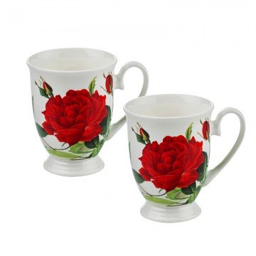 Чаши за чай или кафе Casa Interior, Серия Червена роза, Порцелан -2 бр