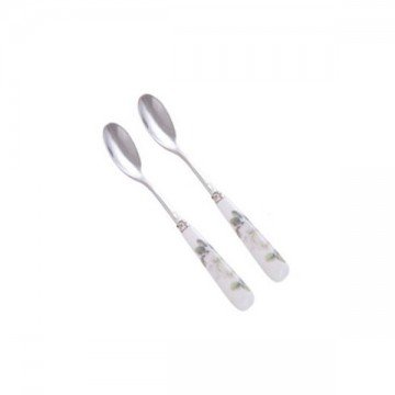 Комплект порцеланови лъжички Casa Interior, Серия Бяла роза - 2 бр