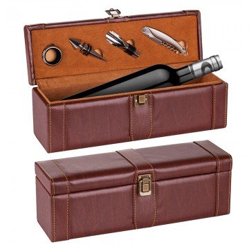 Кутия за бутилка вино и аксесоари Casa Interior, Еко кожа