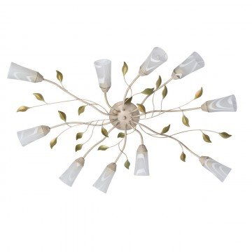 Плафон MW-LIGHT, Серия Flora, Метал / Стъкло, Цвят Бежов / Зелен / Бял / Златист